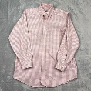 Brooks Brothers Madison Button Down Dress Shirt 16-33 Pink Navy Check Non Iron